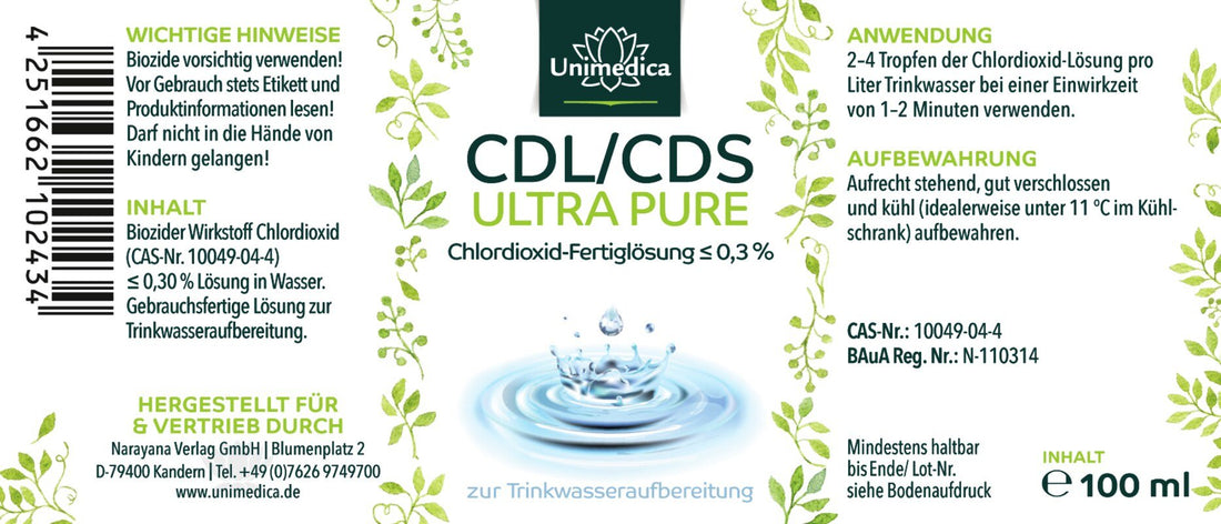 CDL/CDS 03% Chlordioxid Fertiglösung Unimedia Kornkammer Natur Trinkwasser gesund besser
