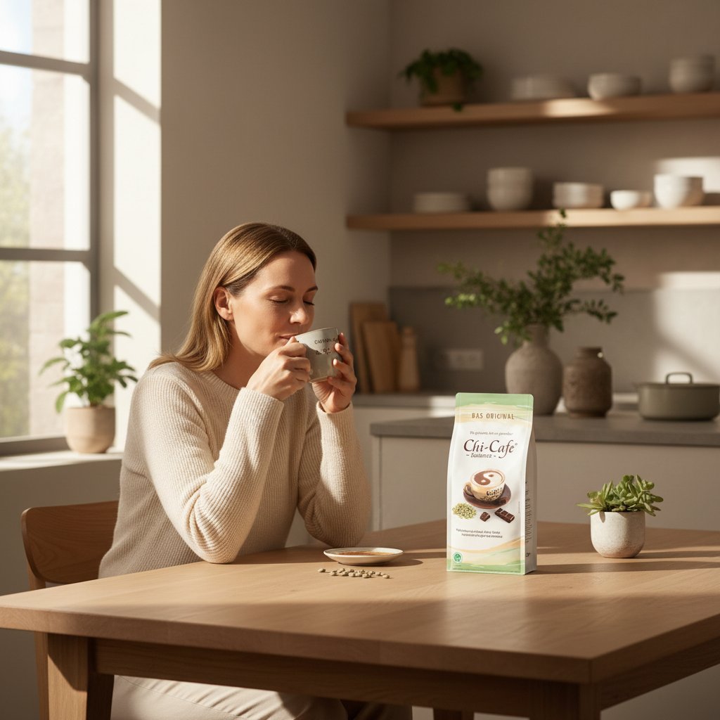 Chi-Cafe balance Frau trinkt