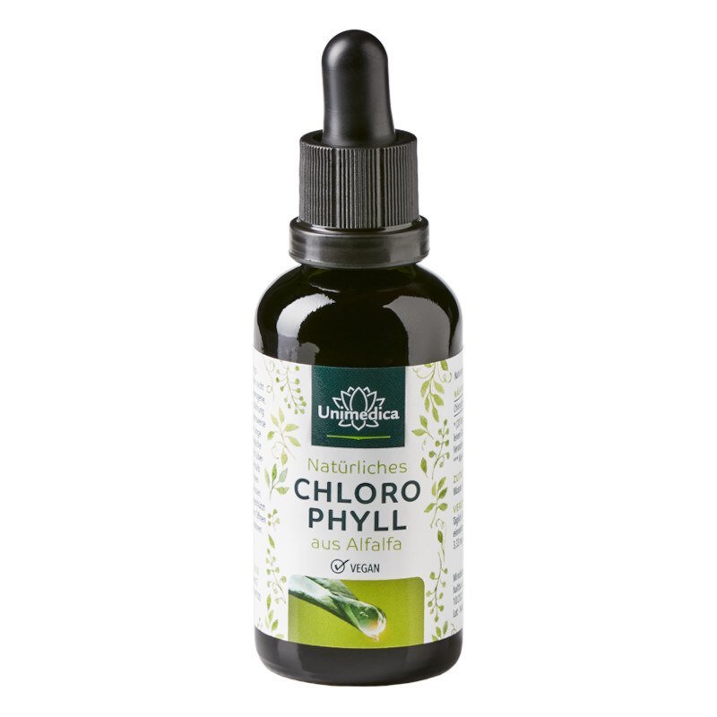 Chlorophyll Tropfen - aus Alfalfa - 66,6 mg pro Tagesdosis (20 Tropfen) - 50ml - Nahrungsergänzung Unimedica Kornkammer Natur