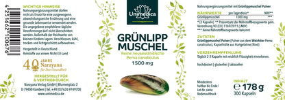 Grünlippmuschel: Reine neuseeländische Perna canaliculus, 1500 mg.