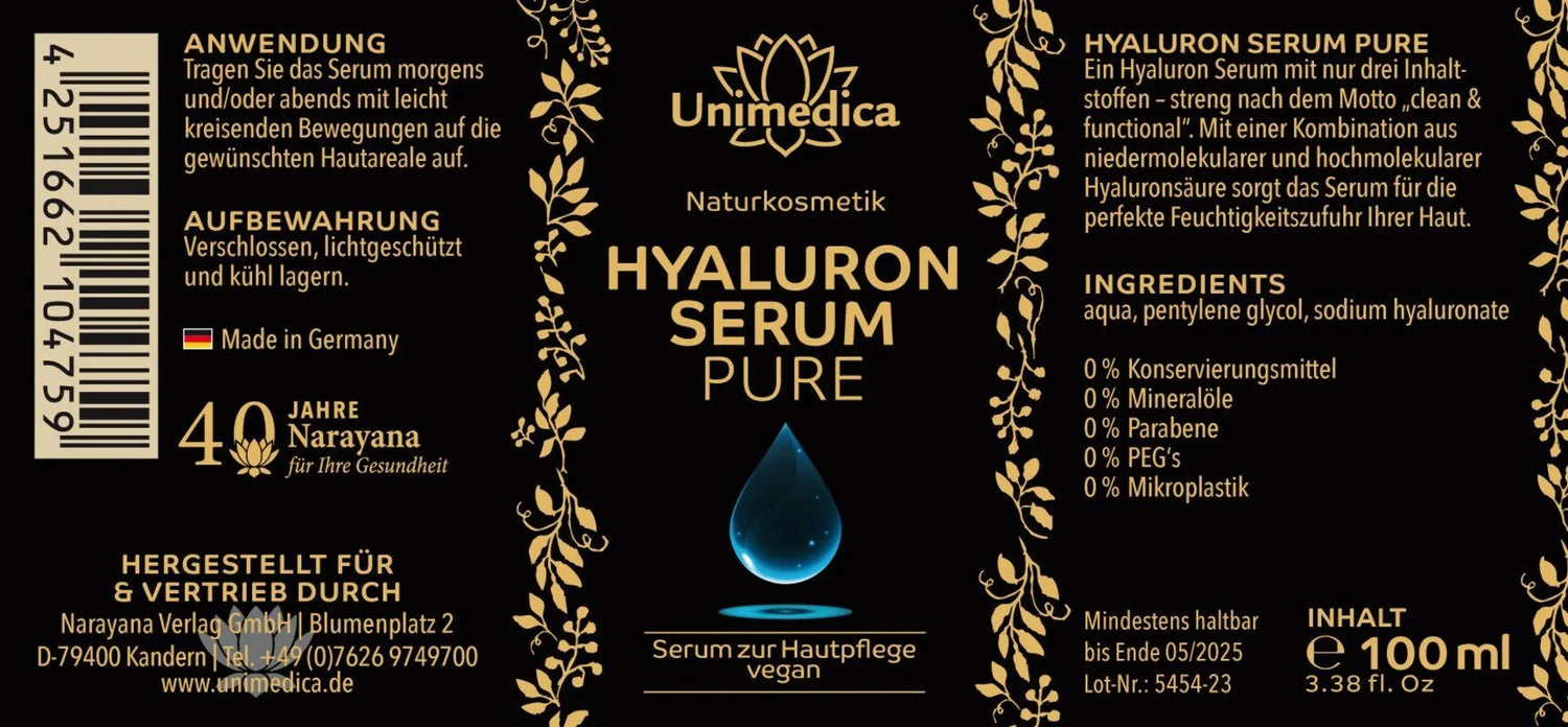 Hyaluron Serum Pure - Hyaluronsäure Serum - hochdosiert - 100 ml - Unimedica - CremeUnimedica Kornkammer Natur