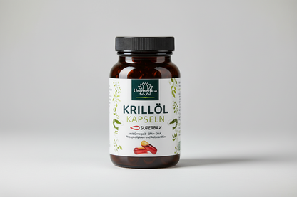 Das "Krillöl Kapseln" von Unimedica enthält Superba²-Krillöl mit Omega-3-Fettsäuren (EPA + DHA), Phospholipiden und Astaxanthin. Studio