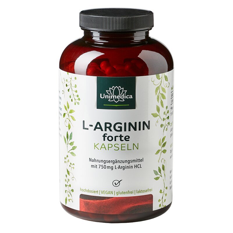L-Arginin forte - 3720 mg pro Tagesdosis (6 Kapseln) - aus natürlicher Fermentation - hochdosiert - vegan - 365 Kapseln