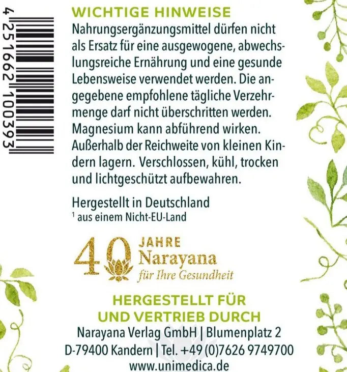 Magnesium forte - 400 mg elementares Magnesium pro Tagesdosis Etikett Hinweis