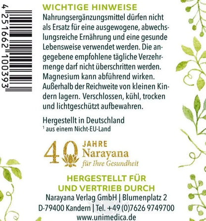 Magnesium forte - 400 mg elementares Magnesium pro Tagesdosis Etikett Hinweis