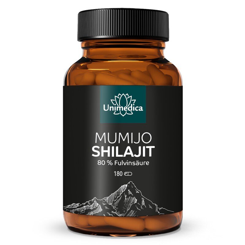 Mumijo Shilajit mit 80% Fulvinsäure - 180 Kapseln - Nahrungsergänzung Unimedica Kornkammer Natur