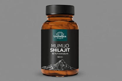 Mumijo Shilajit mit 80% Fulvinsäure - 180 Kapseln - Nahrungsergänzung Unimedica Kornkammer Natur