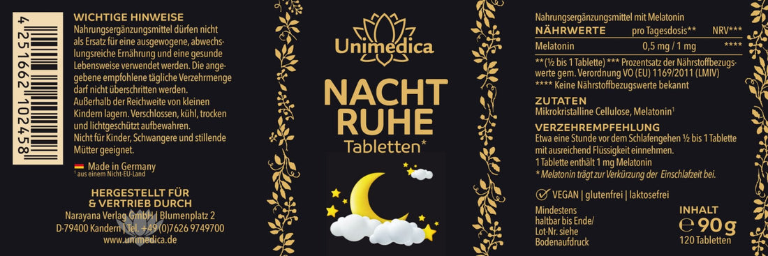 Nachtruhe Tabletten mit Melatonin - 120 Tabletten