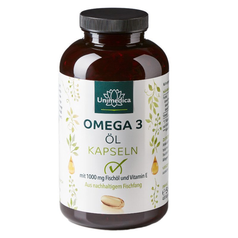 Omega 3 Fischöl Sonderpreis MHD 8/26 mit 1000 mg pro Tagesdosis - 400 Kapseln - NahrungsergänzungUnimedica Kornkammer Natur