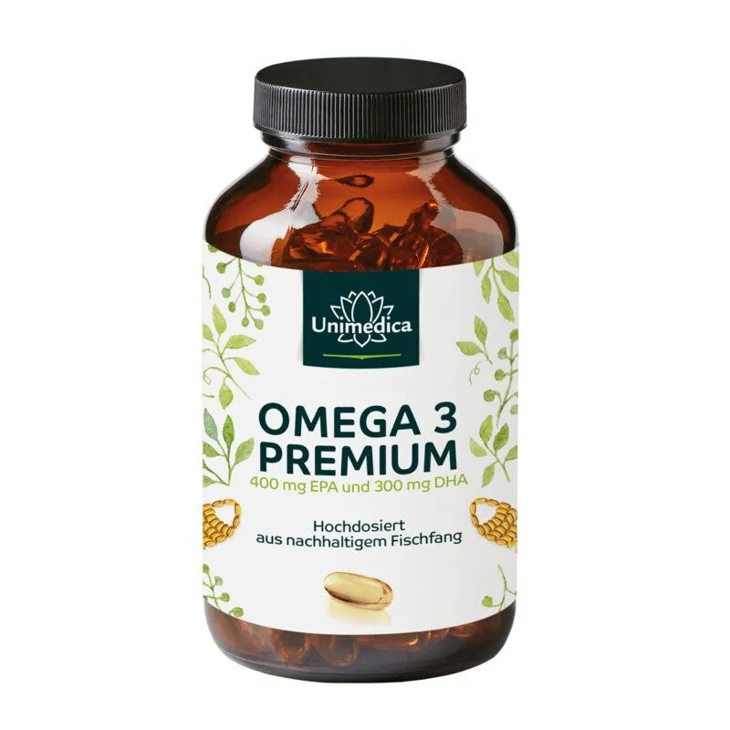 Omega 3 Premium Kapseln - Omega 3 - Premium Fischöl mit 400 mg EPA und 300 mg DHA - hochdosiert - 120 Softgelkapseln