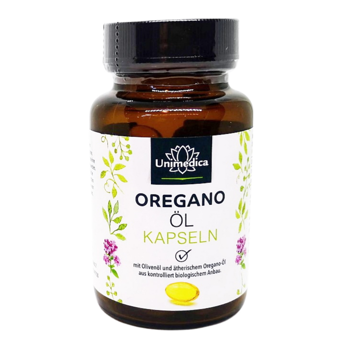 Nahrungsergänzungsmittel mit ätherischem Bio Oregano-Öl und Olivenöl aus kontrolliert biologischem Anbau. Immunsystem Kornkammer Natur Unimedica