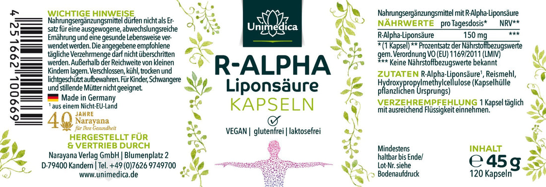 R-Alpha-Liponsäure - 150 mg pro Kapsel - natürlich - vegan
