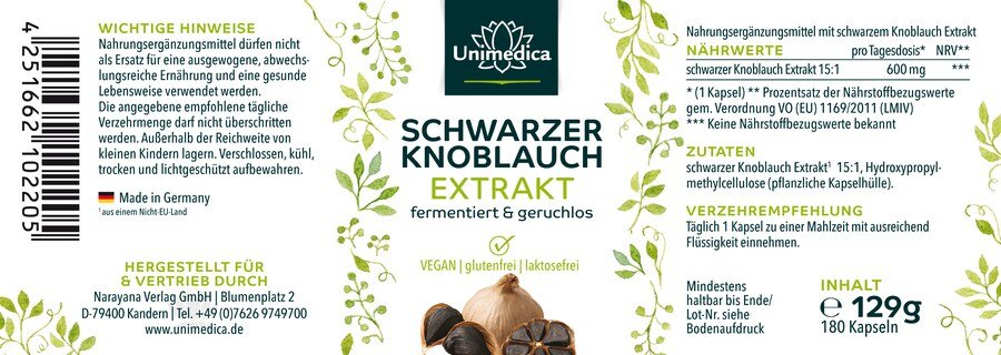 Schwarzer Knoblauch - 600 mg pro Tagesdosis - fermentiert und geruchlos Etikett