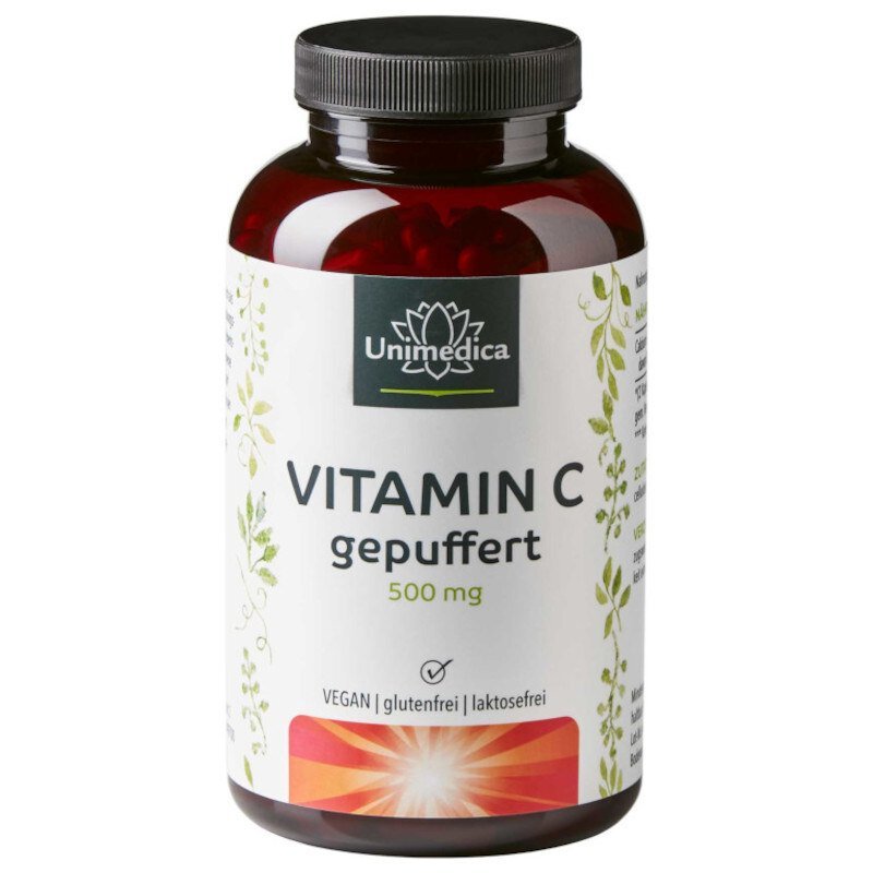 Vitamin C gepuffert - 1.000 mg pro Tagesdosis (2 Kapseln) - 99 % Reinheit - 365 Kapseln - NahrungsergänzungUnimedica Kornkammer Natur