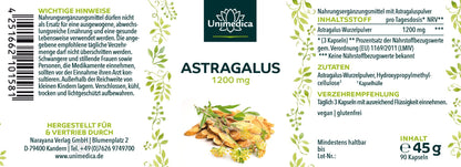 Astragalus - 1.200 mg pro Tagesdosis - 90 Kapseln Etikett