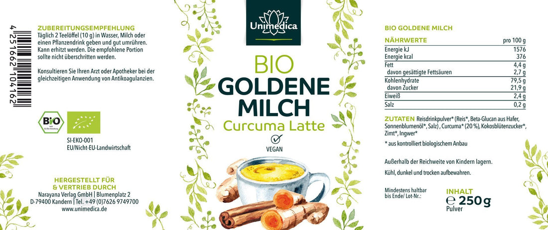 Bio goldene Milch Curcuma Latte von Unimedica