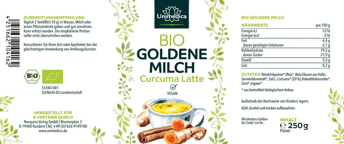 Bio goldene Milch Curcuma Latte von Unimedica
