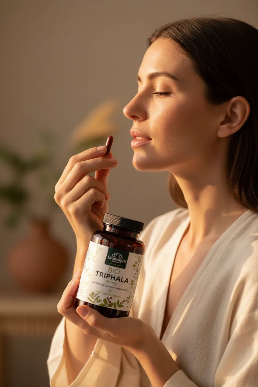 Bio Triphala - 500 mg pro Tagesdosis - 180 Kapseln unimedica - Nahrungsergänzung Unimedica Kornkammer Natur - Frau