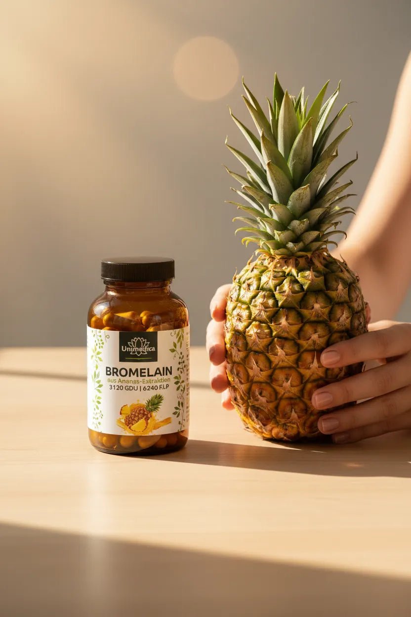 Bromelain - 1040 mg und 3.120 GDU | 6.240 F.I.P. pro Tagesdosis (2 Kapseln) - mit magensaftresistenten DR® Caps - 120 Kapseln - Nahrungsergänzung - Unimedica Kornkammer Natur