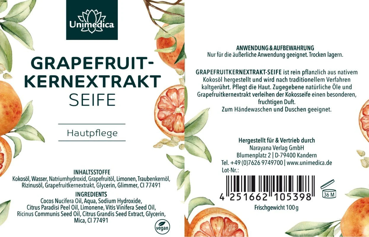 Grapefruitkern Seife - Grapefruitkernextrakt-Kokosseife - Etikett