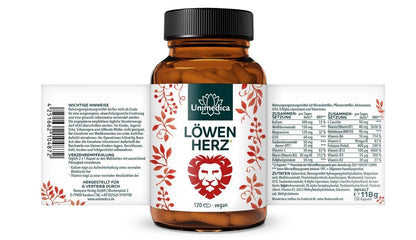 Löwenherz* - Komplex mit Kalium, Weißdornextrakt, OPC, Q10, Thiamin - 120 Kapseln Etikett