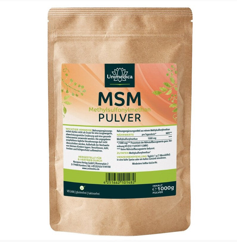 MSM Pulver 1000 g Gelenke Entzündung Darm Unimedica Kornkammer Natur Vegan Glutenfrei Laktosefrei Nahrungsergänzung