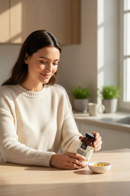 Omega 3 Premium Fischöl - 400mg EPA 300mg DHA hochdosiert - 120 Kapseln - Nahrungsergänzung - Unimedica Kornkammer Natur - Frau