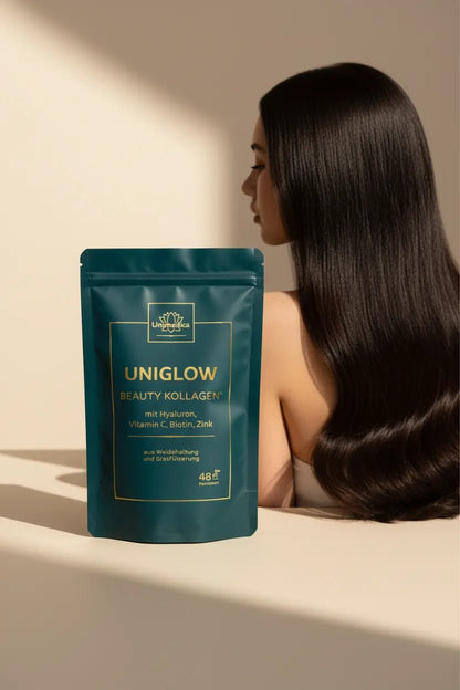 Uniglow Beauty Kollagen - Komplex (aus Grasfütterung) + Vitamin C, Biotin und Zink - Nahrungsergänzung Unimedica Kornkammer Natur Frau