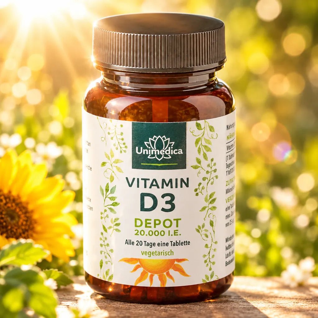 Vitamin D3 Depot 20.000 I.E. Tabletten - Nahrungsergänzung - Unimedica -Kornkammer Natur