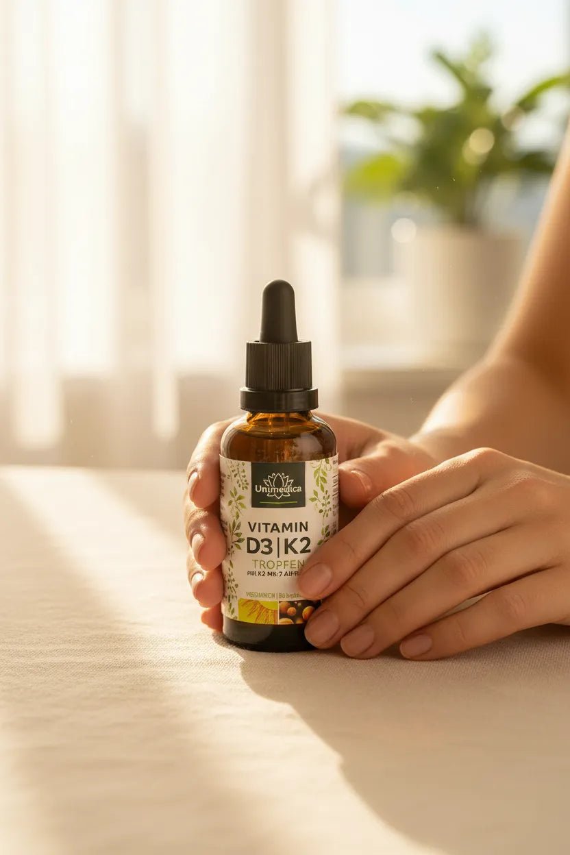 Vitamin D3 K2 MK7 Tropfen - K2VITAL® All - trans - 1000 I.E. hochdosiert - 50ml Nahrungsergänzung Unimedica Kornkammer Natur Bild