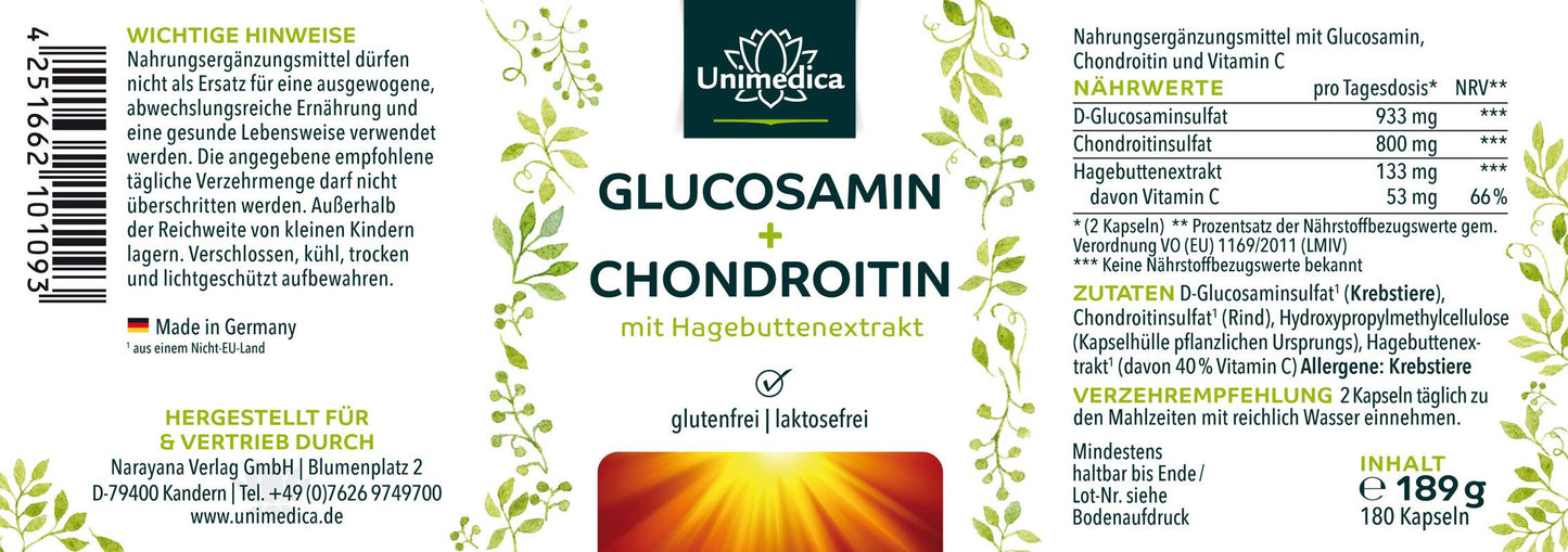 Glucosamin + Chondroitin - 180 Kapseln