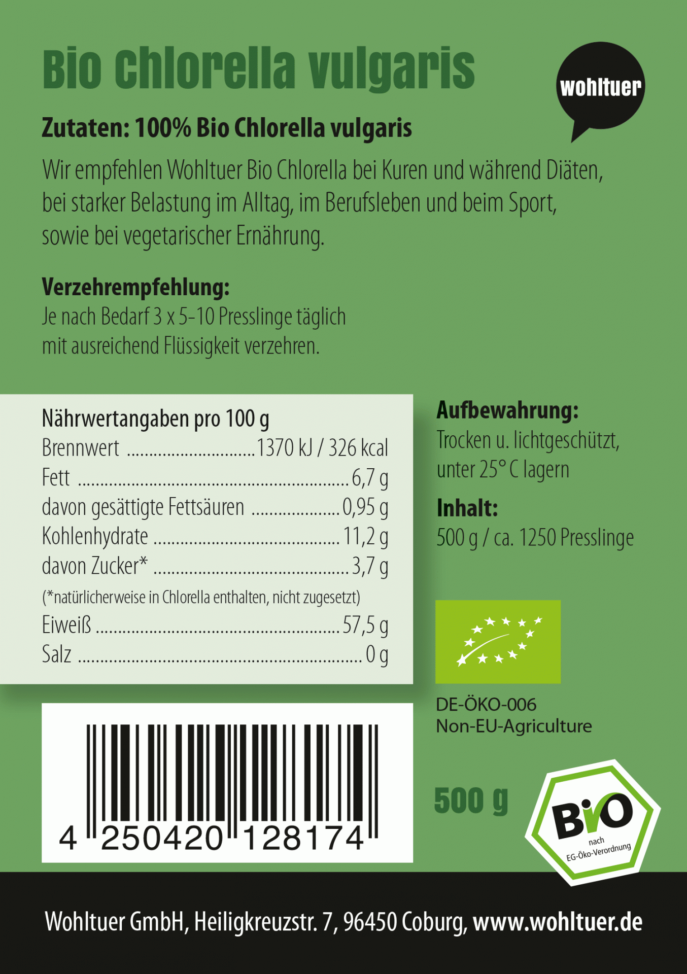 Chlorella vulgaris Tabletten Kornkammer Natur Bio Qualität Inhaltsstoffe